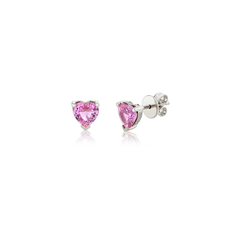 Diamond Heart Pink Sapphire Studs