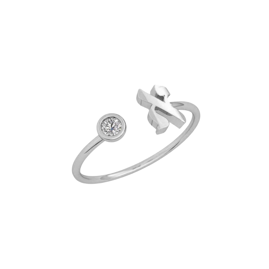 Diamond Initial Ring - Hebrew